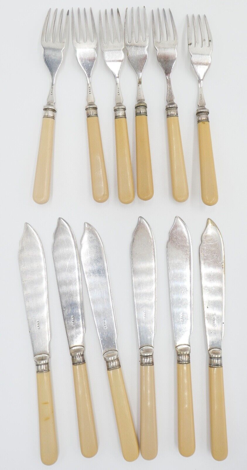 12 Teile E.P.N.S. Besteck 30er / 40er Jahre vintage Gabel Fischmesser - Antikhandel-Stuttgart
