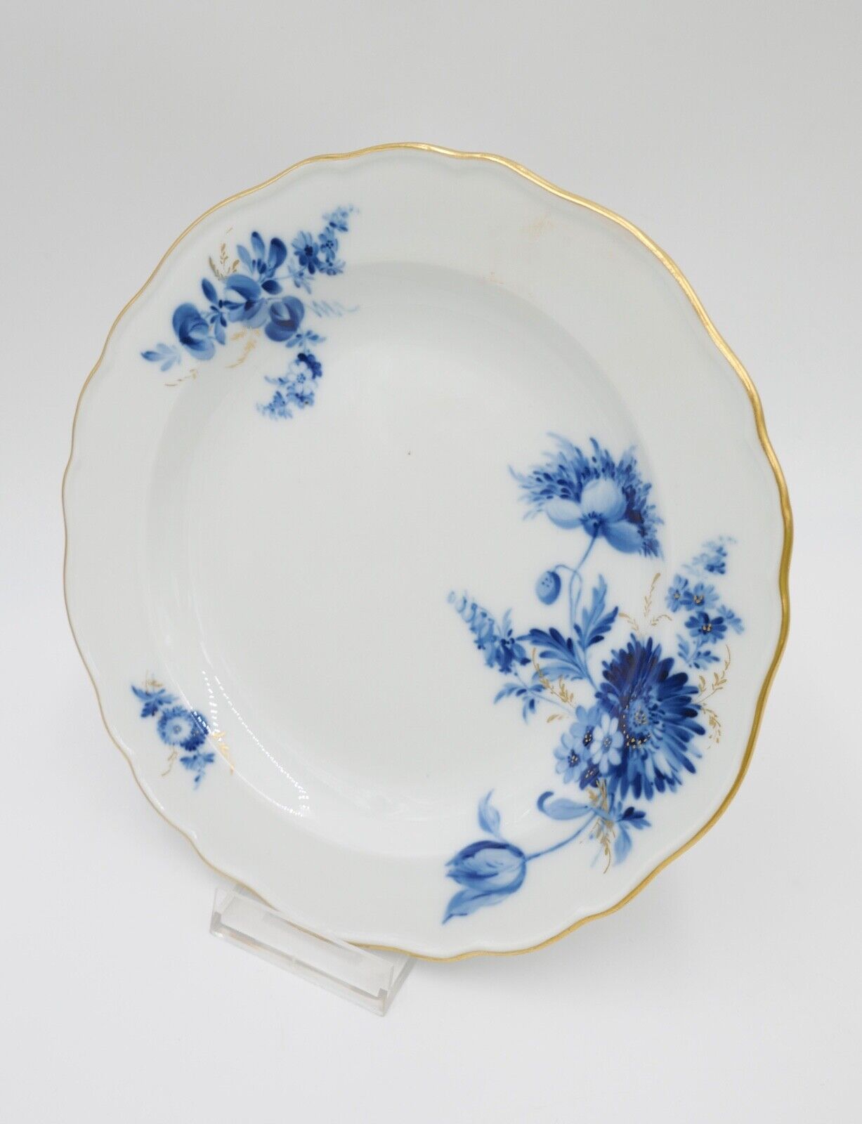 Meissen Kuchenteller Dessertteller Teller Ø21cm Goldrand blaue Blumen Goldgräser - Antikhandel-Stuttgart
