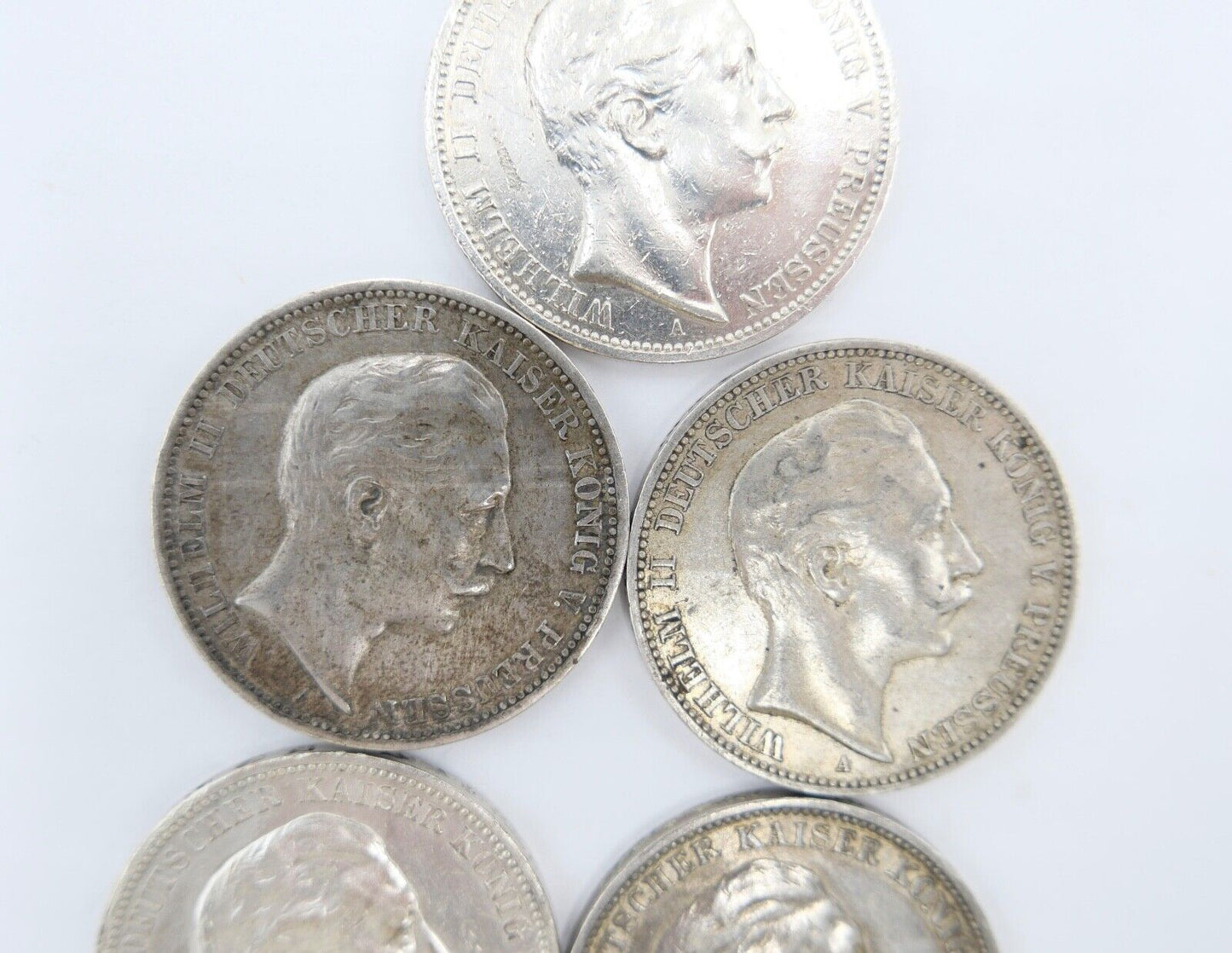 5 Stück 3 Mark 1908 Wilhelm II. Jäger J.103 Dt. Kaiserreich Silber Preussen - Antikhandel-Stuttgart