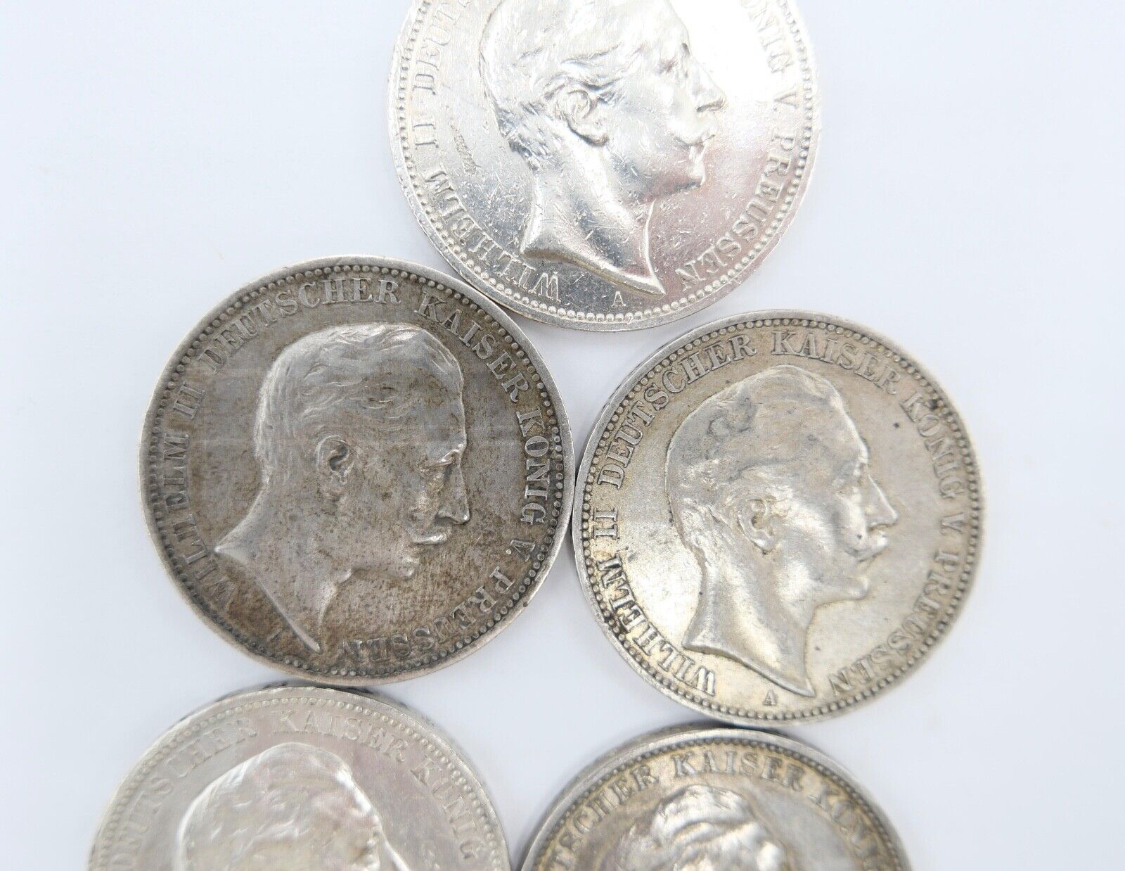 5 Stück 3 Mark 1908 Wilhelm II. Jäger J.103 Dt. Kaiserreich Silber Preussen - Antikhandel-Stuttgart