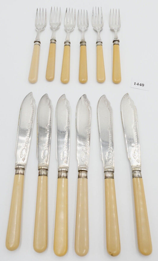 12 Teile E.P.N.S. Besteck 30er / 40er Jahre vintage Gabel Fischmesser - Antikhandel-Stuttgart