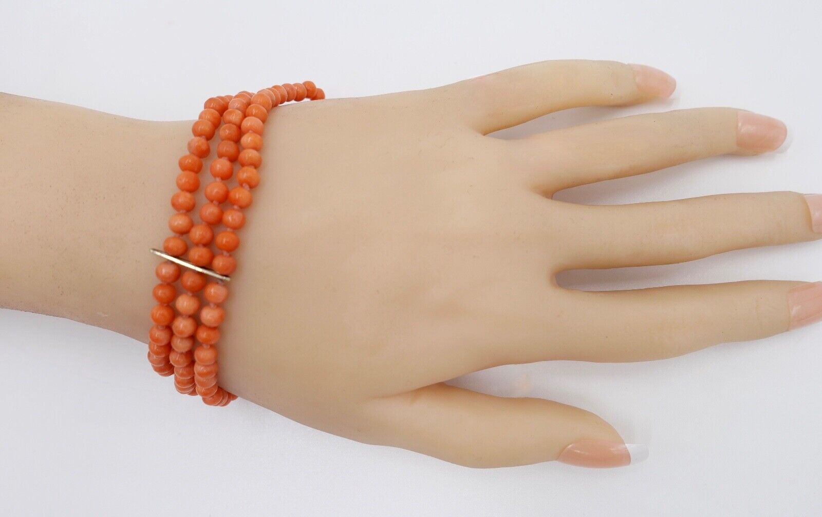 Korallen Armband 3 REIHIG 925 JKa Silber vergoldet ( aus einem Set ) - Antikhandel-Stuttgart