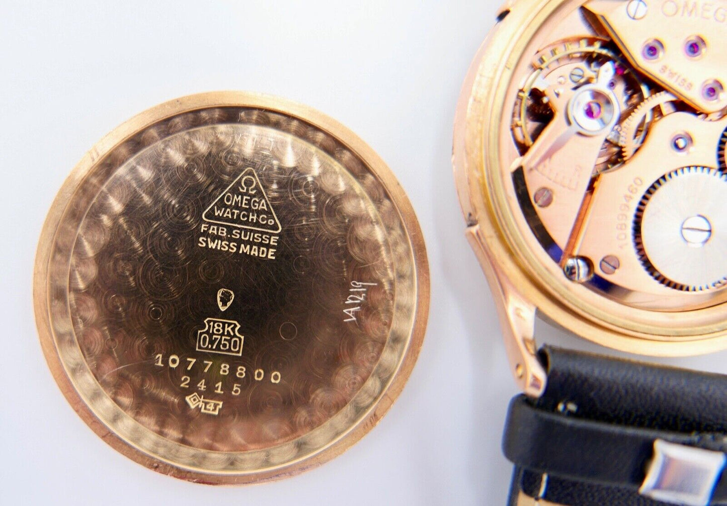 750 Gold 18K Bj. 1944 Klassische Omega 2415 Armbanduhr Leder Watch Herren - Antikhandel-Stuttgart