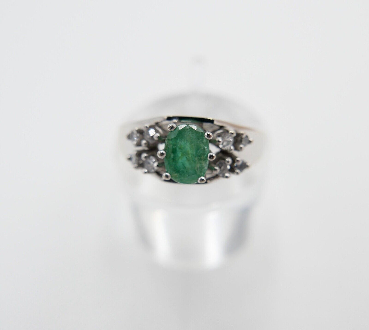 Weißgold Damen Ring mit Diamant / Brillant & Smaragd 585 14K Gr. 55 1,03 Ct - Antikhandel-Stuttgart