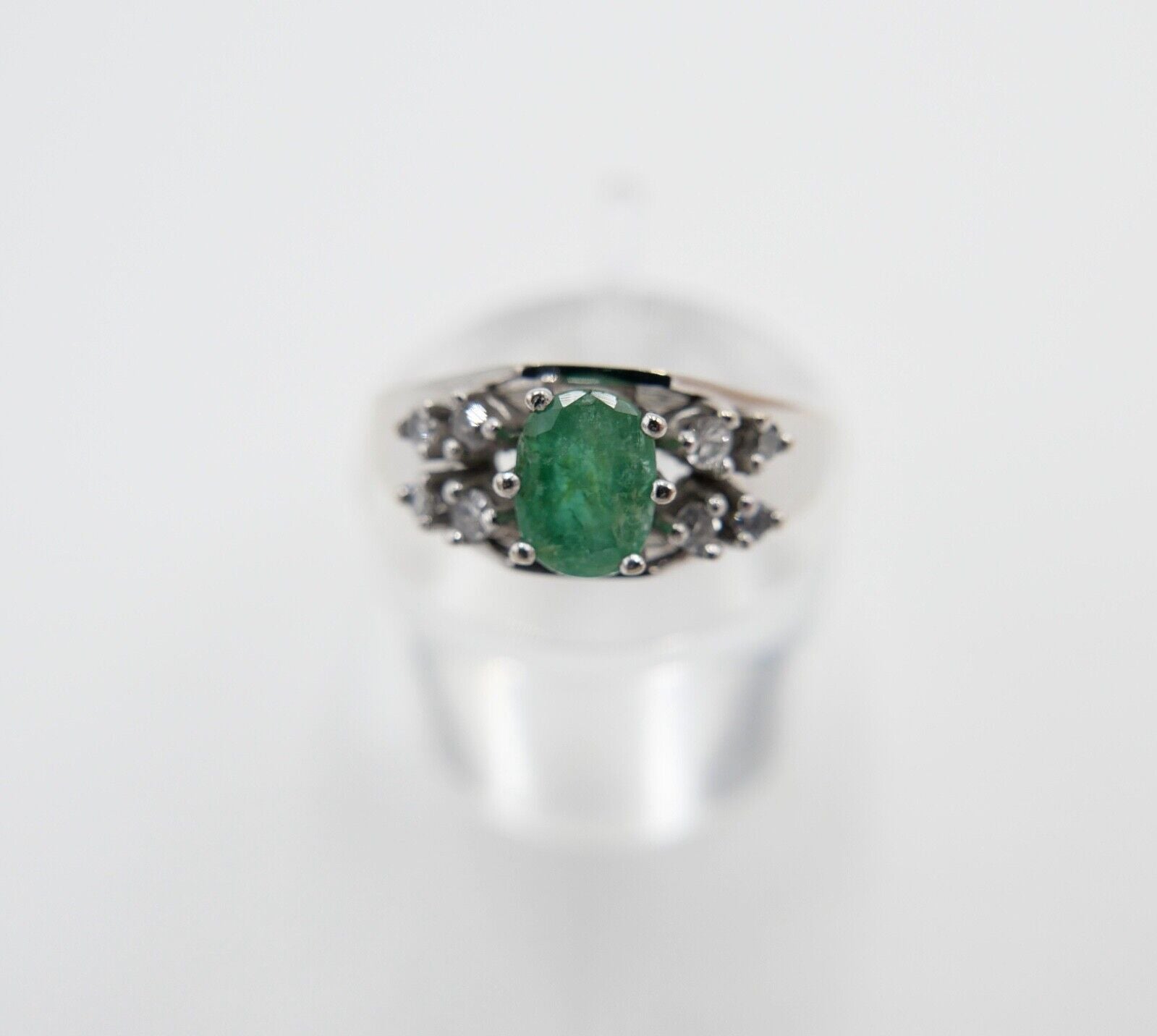 Weißgold Damen Ring mit Diamant / Brillant & Smaragd 585 14K Gr. 55 1,03 Ct - Antikhandel-Stuttgart