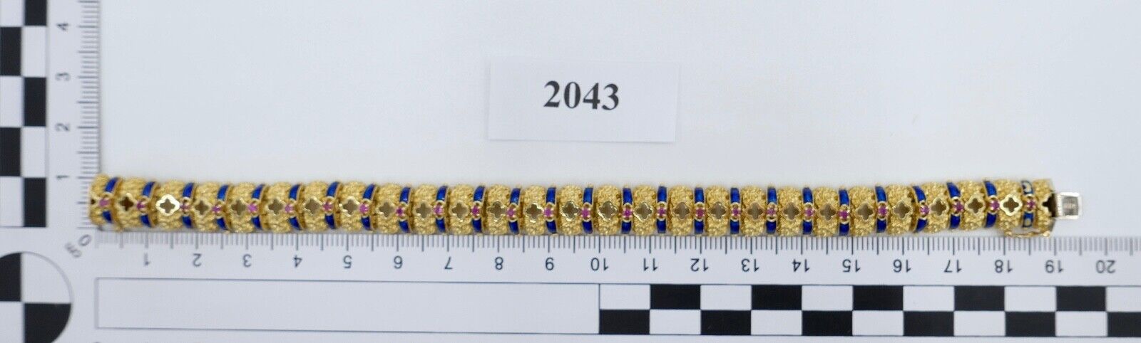 Massives UNOAERRE Gelbgold Armband 750 18K Emaille Rubin 1AR Arezzo Italien 60er - Antikhandel-Stuttgart