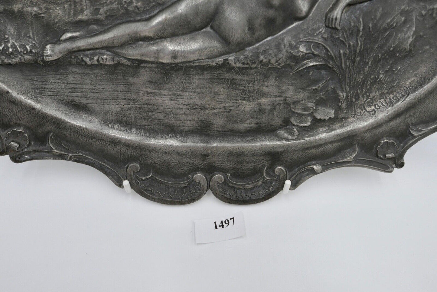 Zinn Wandteller Wandplatte Frankreich sign. Frauen AKT Etain Garanti ART NOUVEAU - Antikhandel-Stuttgart