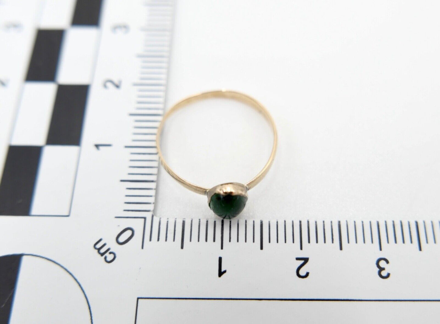 kleiner antiker Kinderring um 1880 Ring Gold 585 14K Gr. 49 mit grünem Glasstein - Antikhandel-Stuttgart