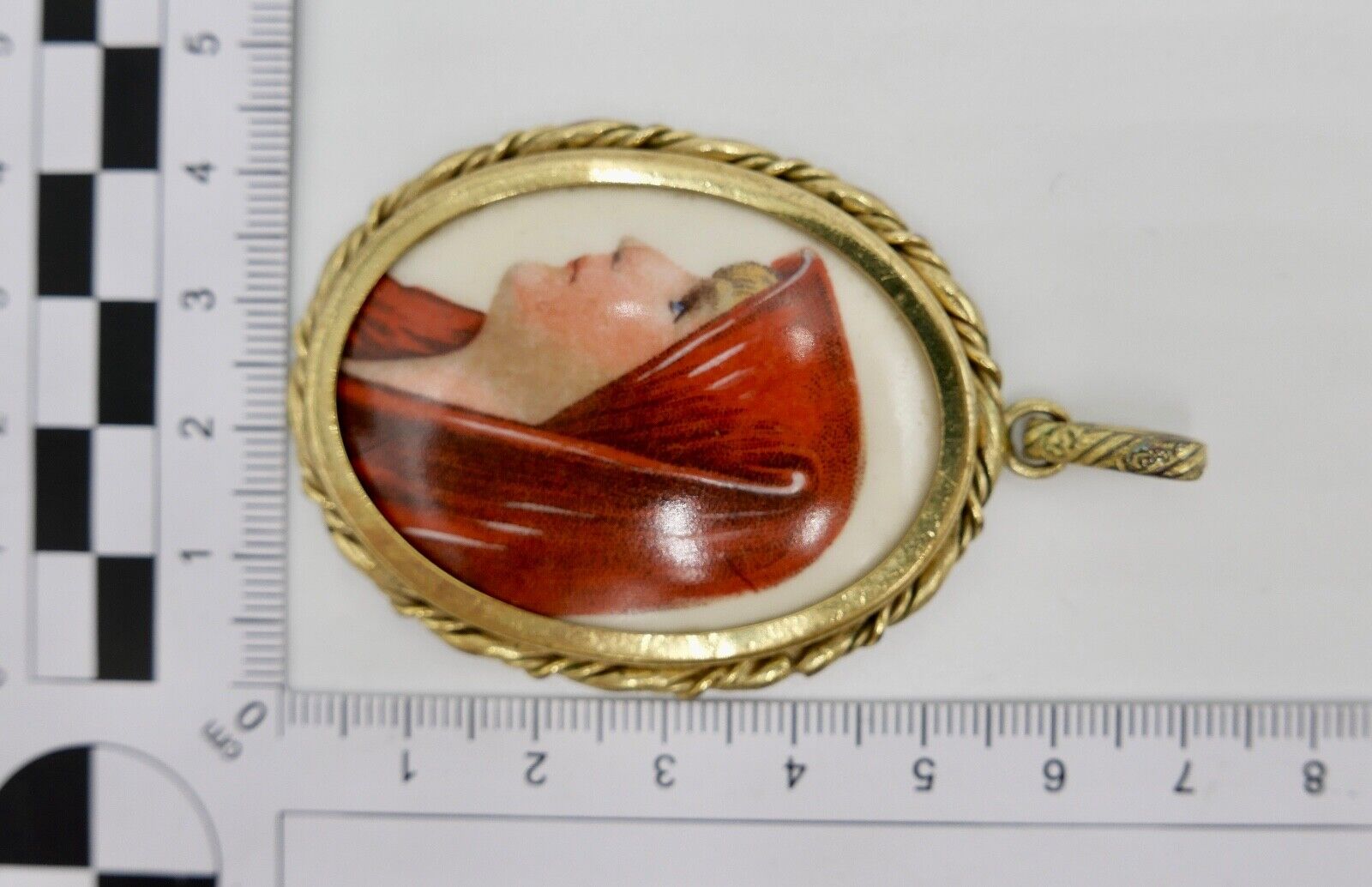 Altes Porzellan Amulett Anhänger Limoges Frankreich Junge Damen 55x43 vergoldet - Antikhandel-Stuttgart