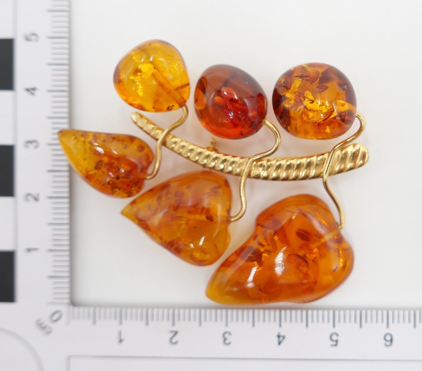 Blatt Bernstein Brosche vergoldet Russische Punze 1RK NEUwertig - Antikhandel-Stuttgart