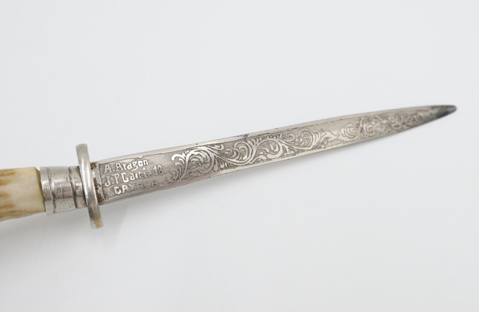 alter Brieföffner Hirschgeweih Griff A. Aragon JP Garcia 18 Oaxaca Mexico - Antikhandel-Stuttgart