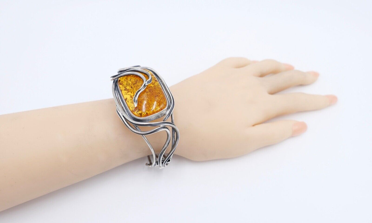 vintage Silber 925 Bernstein Armband Armreif Armspange Sterlingsilber - Antikhandel-Stuttgart