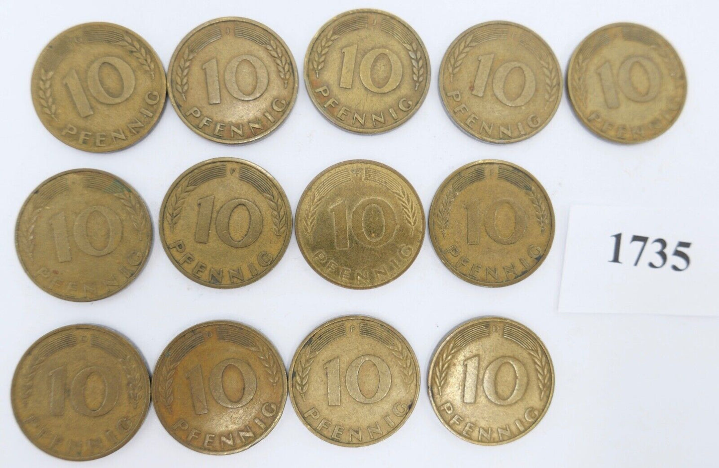 13x 10 Pfennig 1966 1967 1968 1969 1970 1986 D F G J Jäger J. 383 ss-vz - Antikhandel-Stuttgart