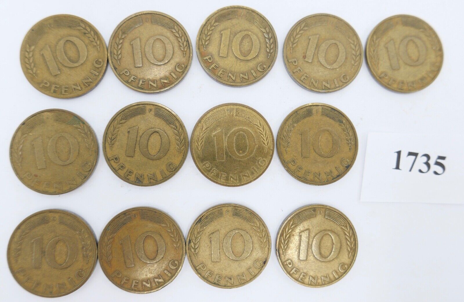 13x 10 Pfennig 1966 1967 1968 1969 1970 1986 D F G J Jäger J. 383 ss-vz - Antikhandel-Stuttgart