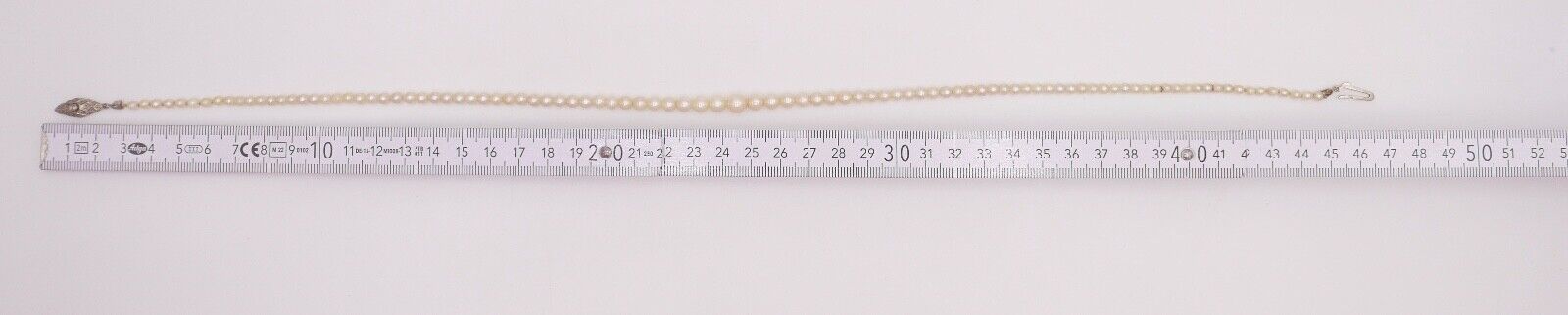 40er Jahre Perlenkette Collier Zuchtperle 47 cm Gold 585 / 14K Perlen Ø 7,1 mm - Antikhandel-Stuttgart
