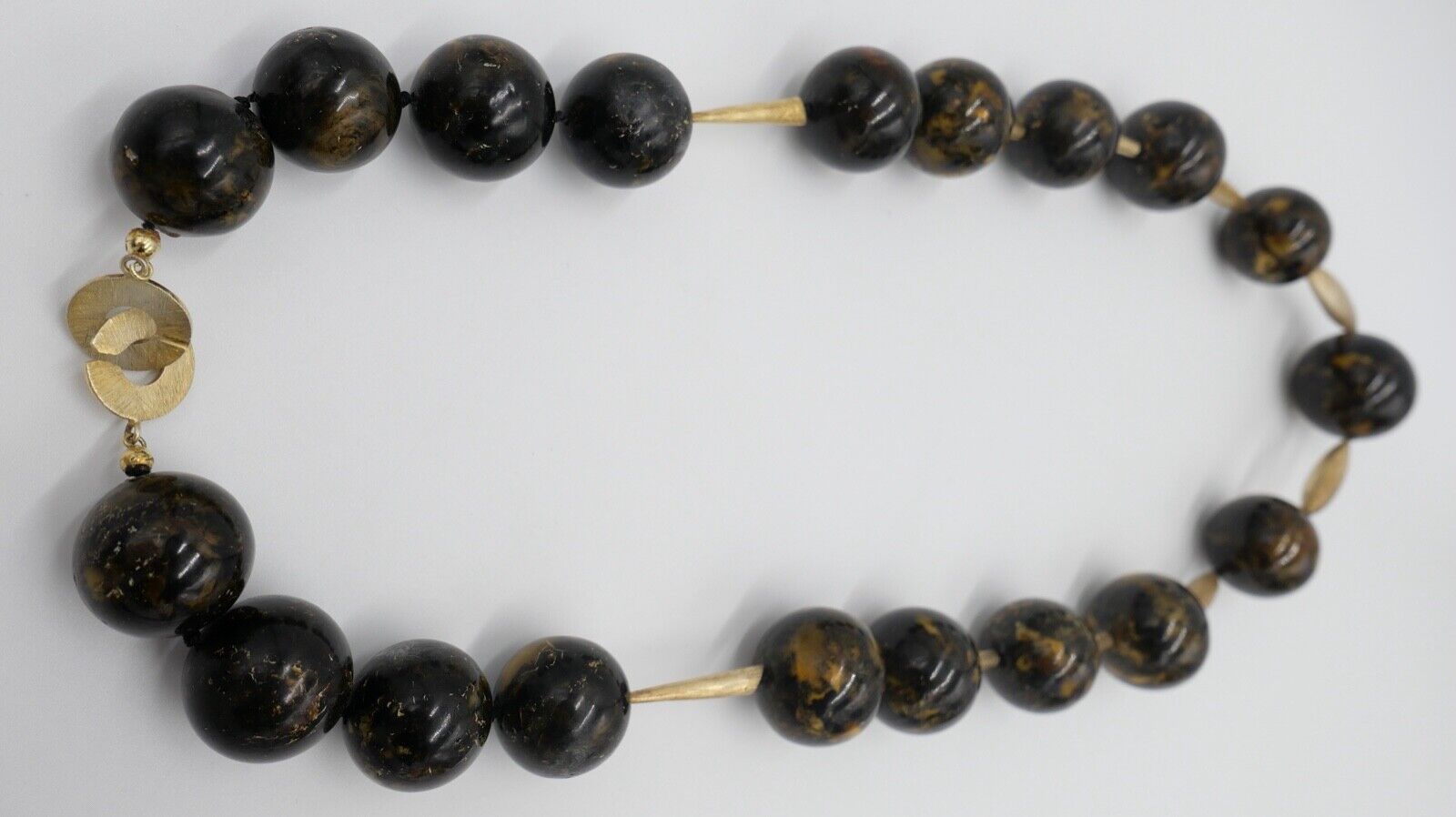 vintage XL Bernstein Kette Silber vergoldet Halskette Kugeln Collier 244,8 gr - Antikhandel-Stuttgart