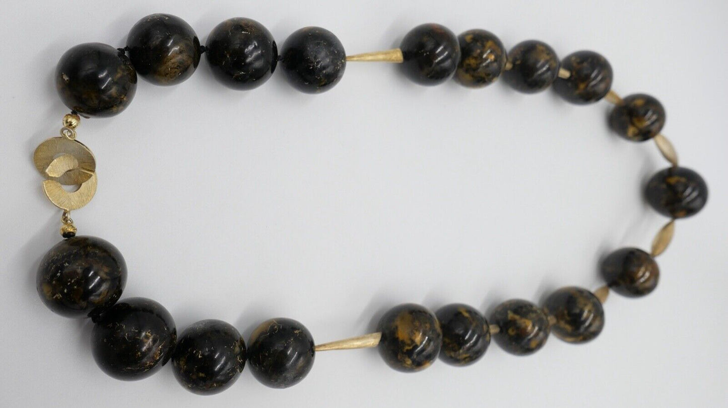 vintage XL Bernstein Kette Silber vergoldet Halskette Kugeln Collier 244,8 gr - Antikhandel-Stuttgart