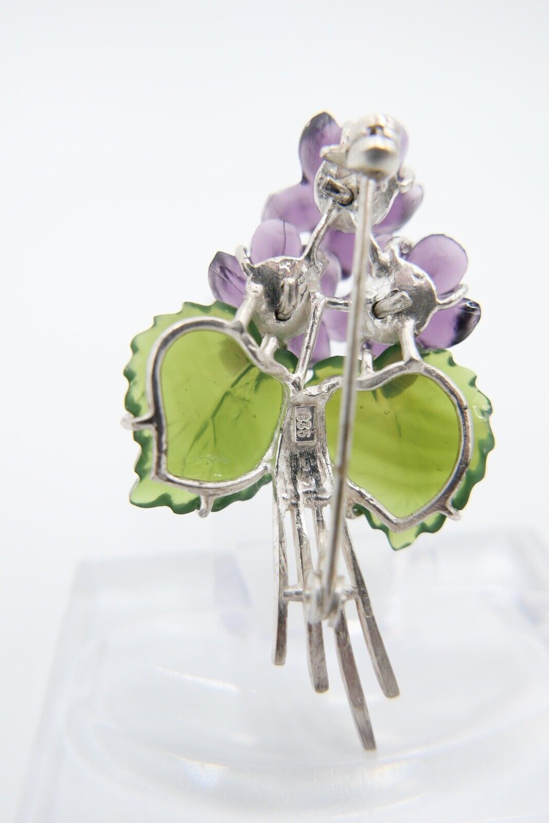 70er Jahre Florale Silberbrosche Brosche Silber 835 Blumen aus Glas Glassteine - Antikhandel-Stuttgart