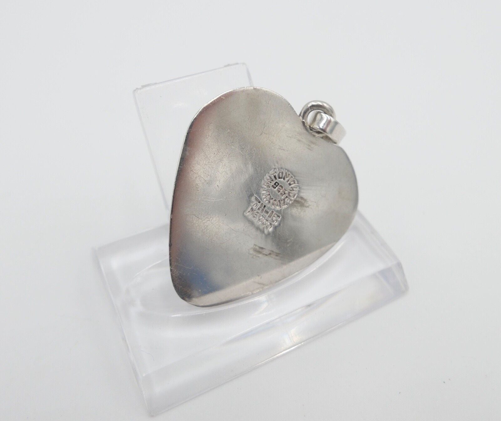 925 Silber Taxco Antonio Hernandez Herz Anhänger mit Malachit Tigerauge 40x35 mm - Antikhandel-Stuttgart