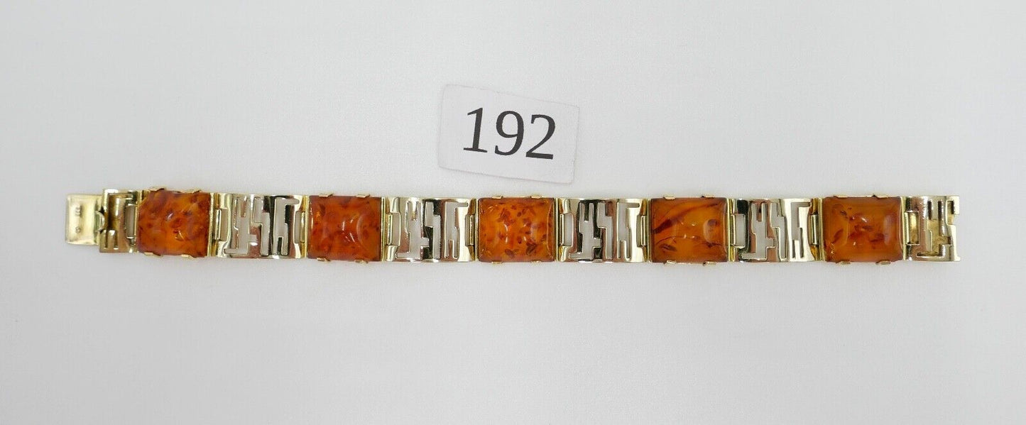 1980er Bernstein Armband Armschmuck 333 / 8K Gelb Gold Amber 18,5 cm - Antikhandel-Stuttgart