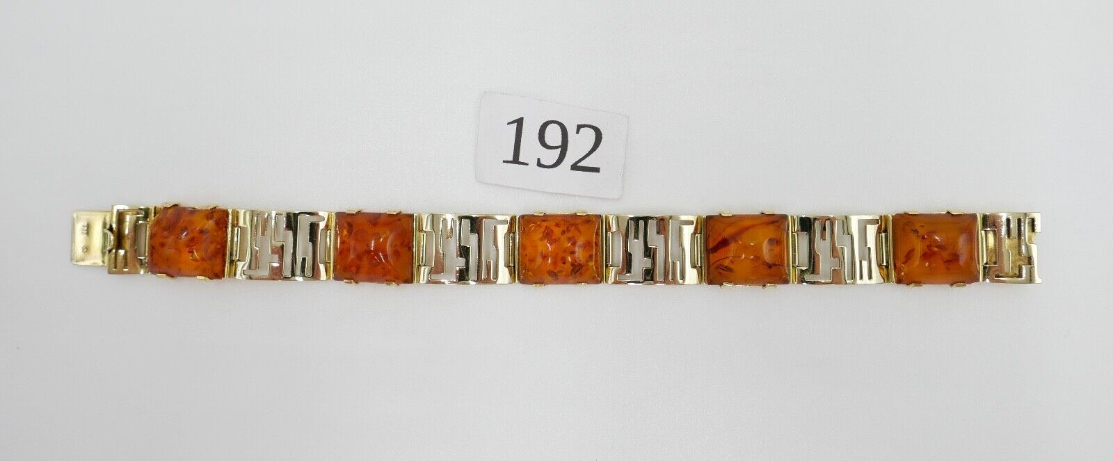 1980er Bernstein Armband Armschmuck 333 / 8K Gelb Gold Amber 18,5 cm - Antikhandel-Stuttgart