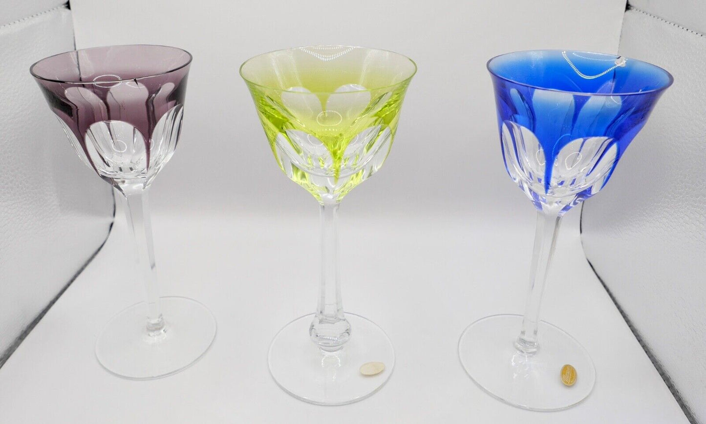3x original bunte Bleikristall Weingläser " MOSER " LADY HAMILTON " 18,5 cm - Antikhandel-Stuttgart
