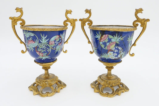 antik Mitte 19. Jhd 2x Kelch Becher Pokal feuervergoldet handbemalt Krakelee - Antikhandel-Stuttgart