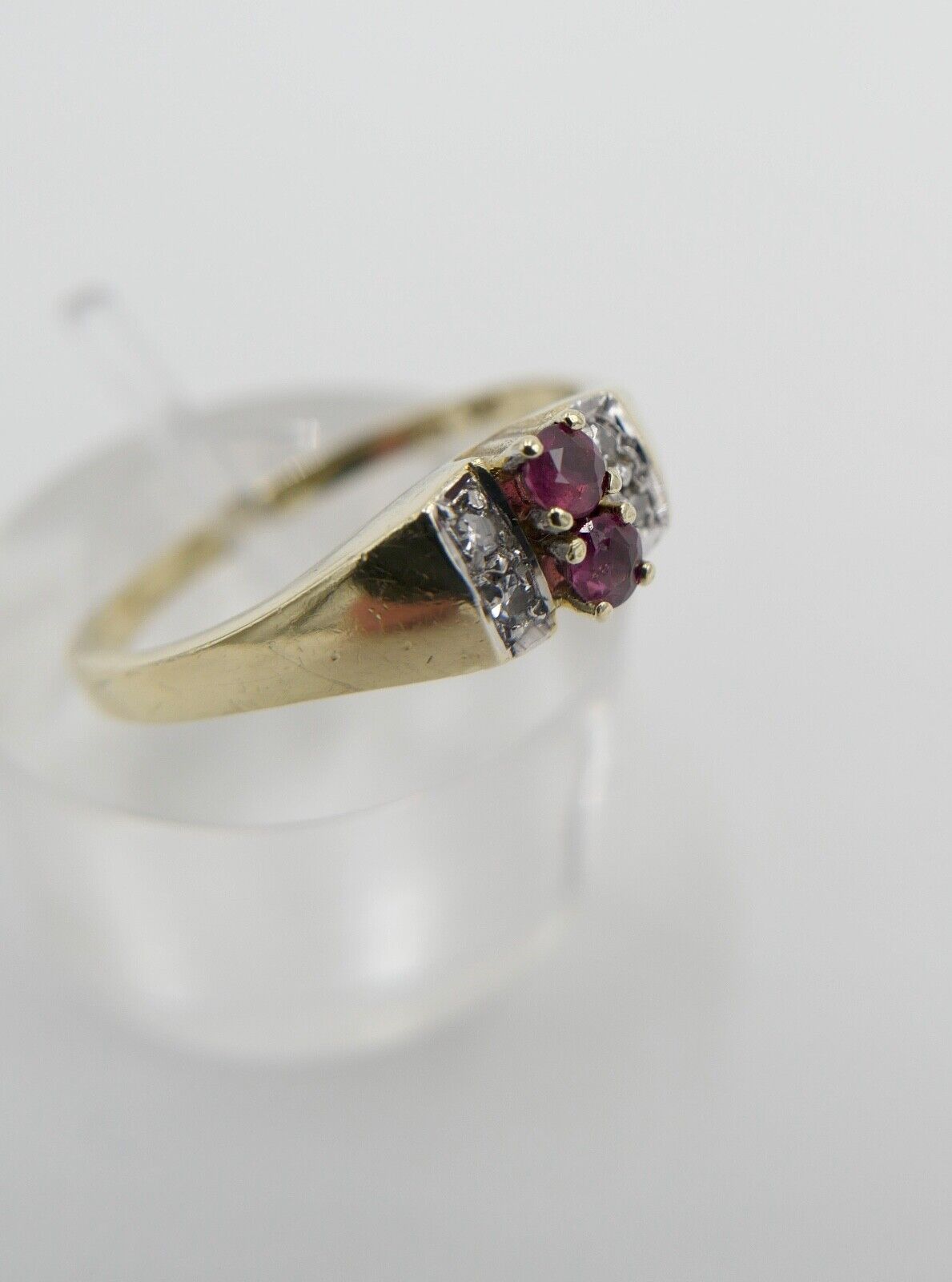 80er Jahre Damenring Ring Gold 585 / 14K Rubin Diamanten Gr. 56 Achtkantschliff - Antikhandel-Stuttgart