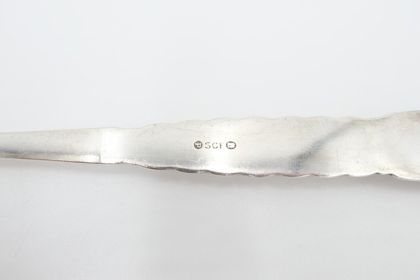 SCF Dänemark 2 Türme XXL Suppenlöffel 36 cm versilbert Monogramm EB gehämmert - Antikhandel-Stuttgart