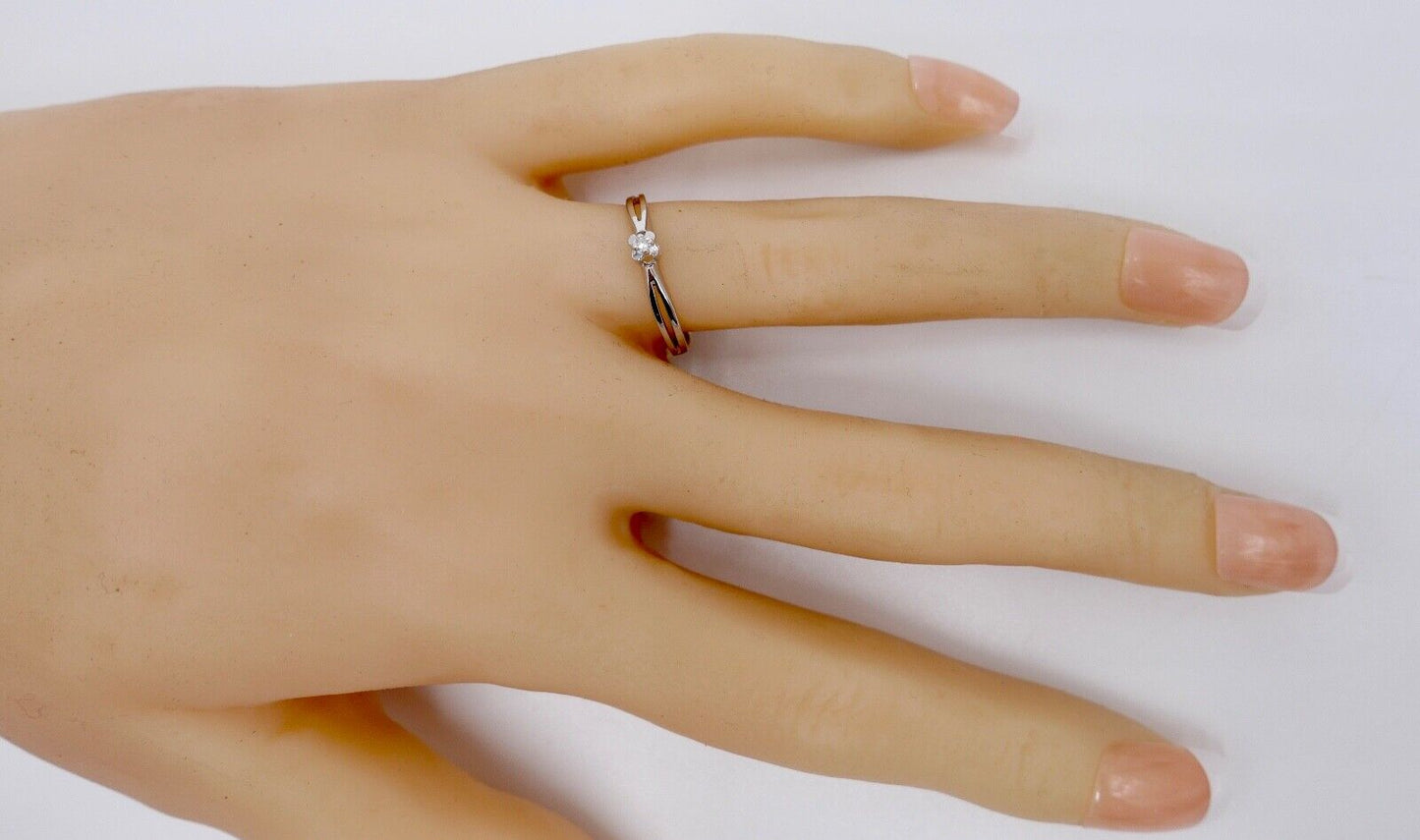 - NEU - 90er Jahre Solitär Ring Weißgold Gold 585 14K Brillant 0,015 Ct Gr. 52 - Antikhandel-Stuttgart