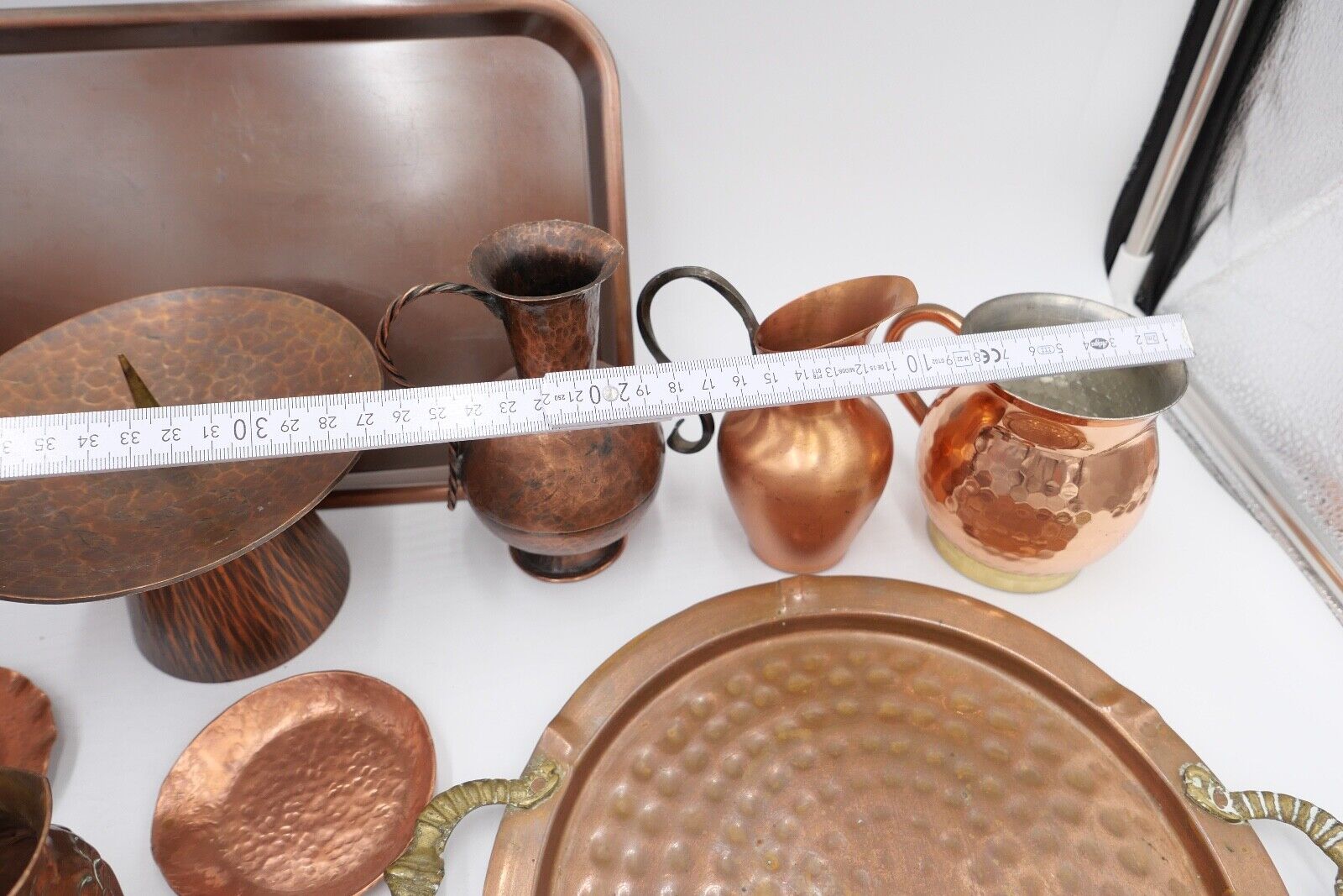 Posten großes Konvolut Kupfer Tablett Kännchen Kerzenständer etc Dekoration - Antikhandel-Stuttgart