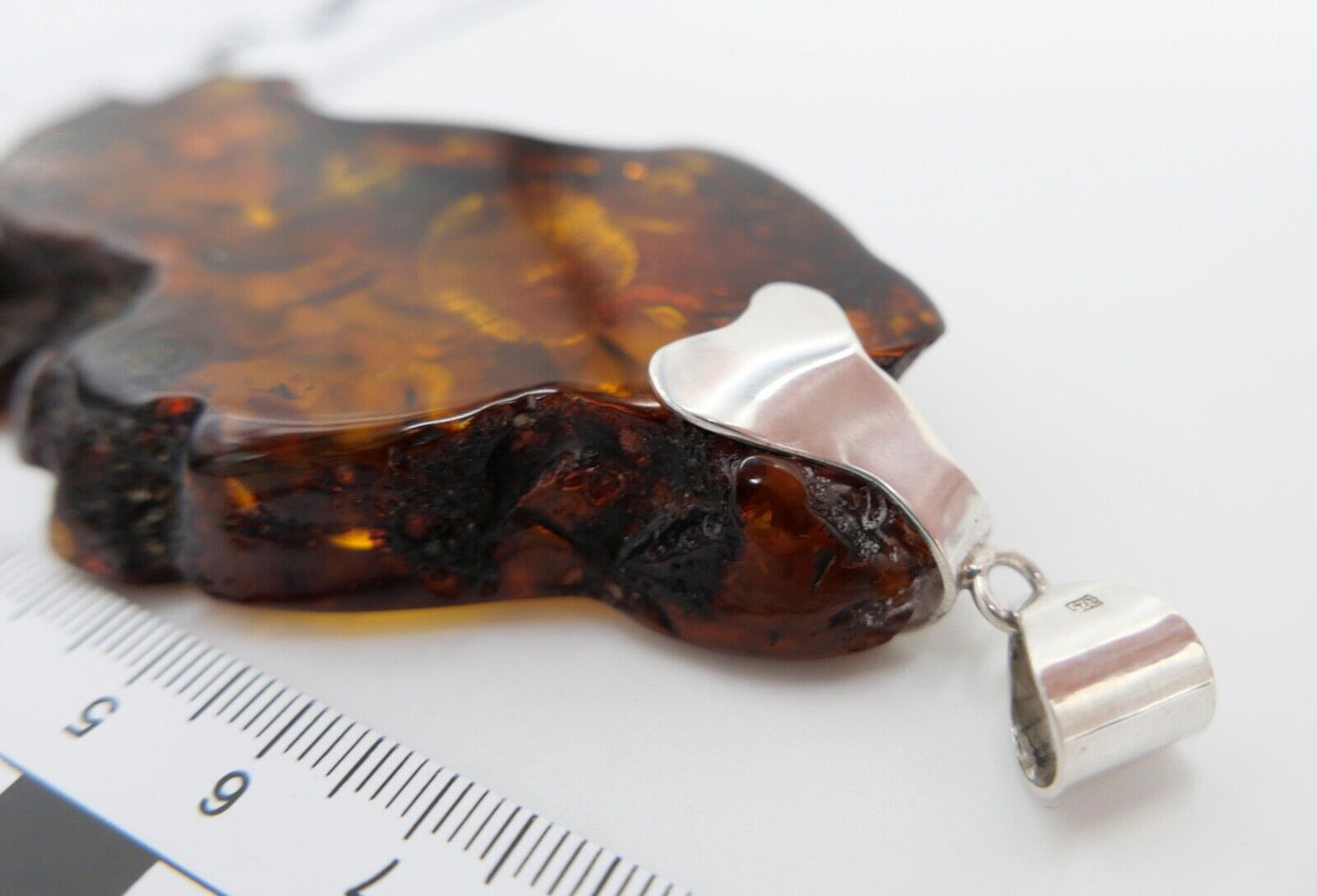 Alter großer Bernstein Anhänger 925 Silber Amber 10cm mit Flammen Motiv - Antikhandel-Stuttgart