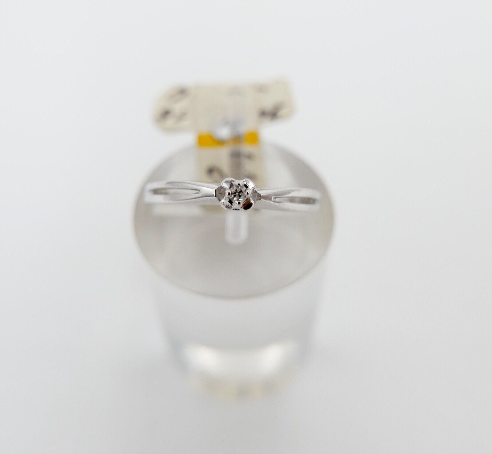 - NEU - 90er Jahre Solitär Ring Weißgold Gold 585 14K Brillant 0,015 Ct Gr. 52 - Antikhandel-Stuttgart