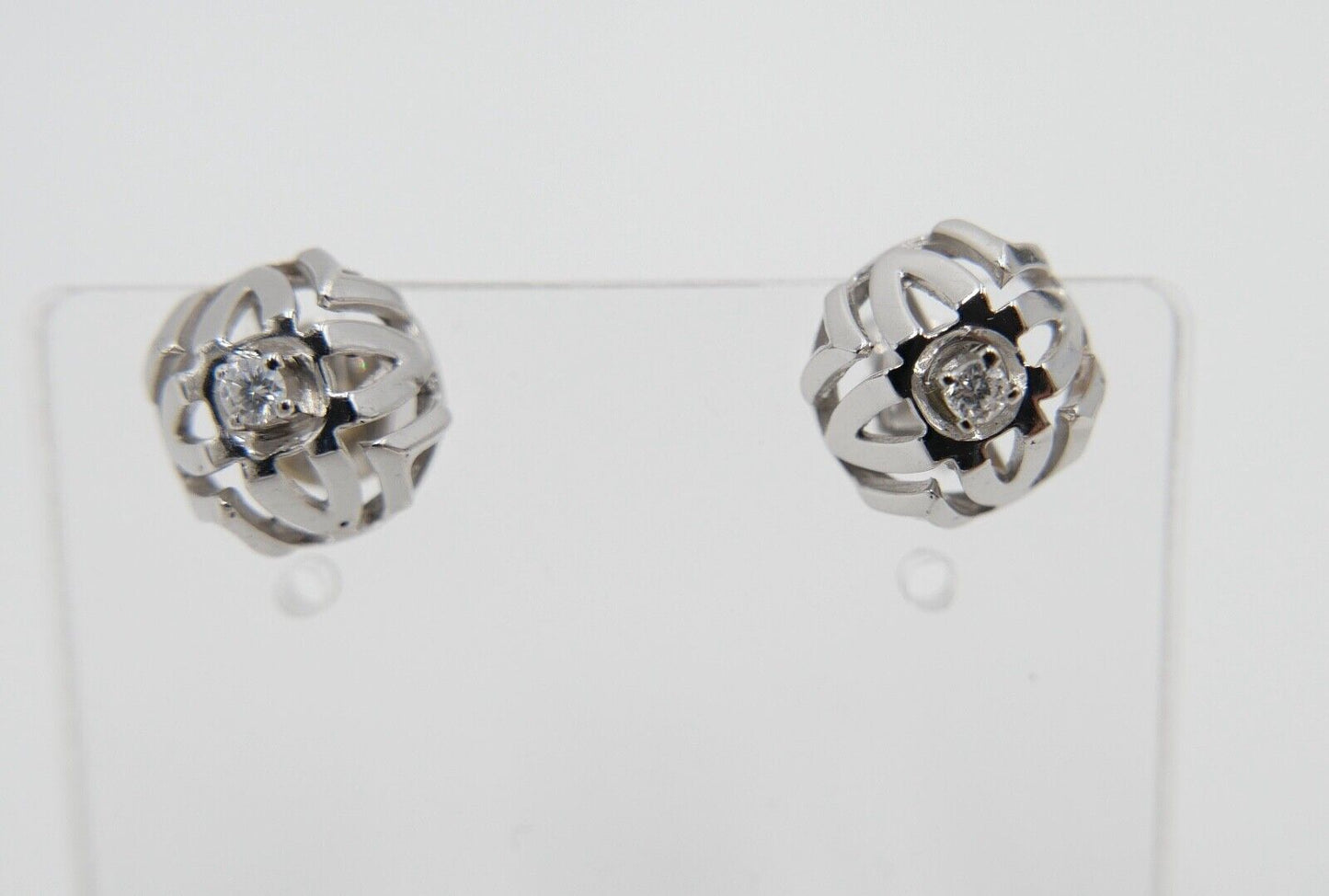 1970er Solitär Brillant Ohrringe Ohrstecker Weißgold 585 14K 0,06Ct - Antikhandel-Stuttgart