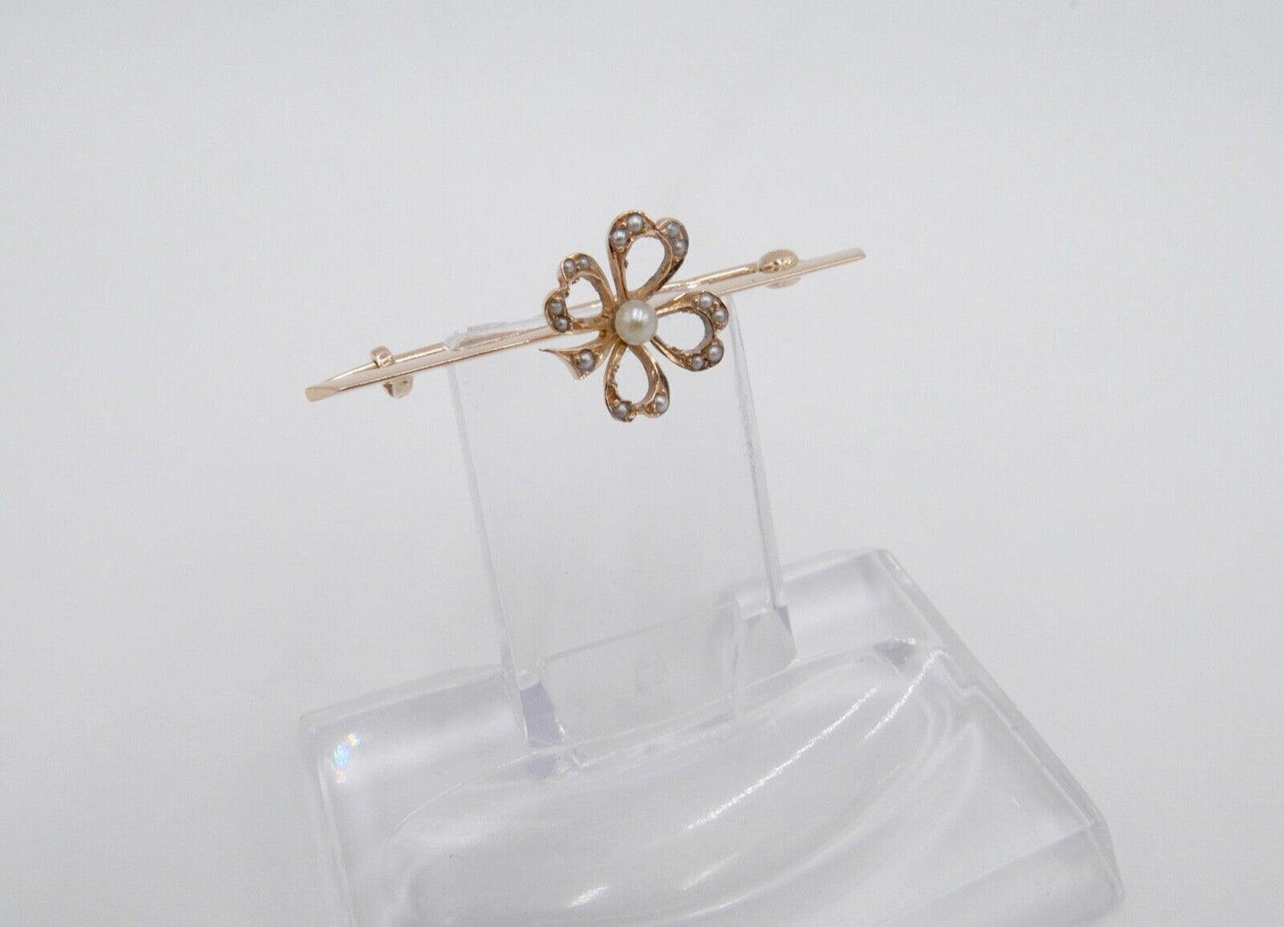 um 1900 antik Schleifen Kleeblatt Brosche Perlen Saatperlen VJB 585 14K Rotgold - Antikhandel-Stuttgart