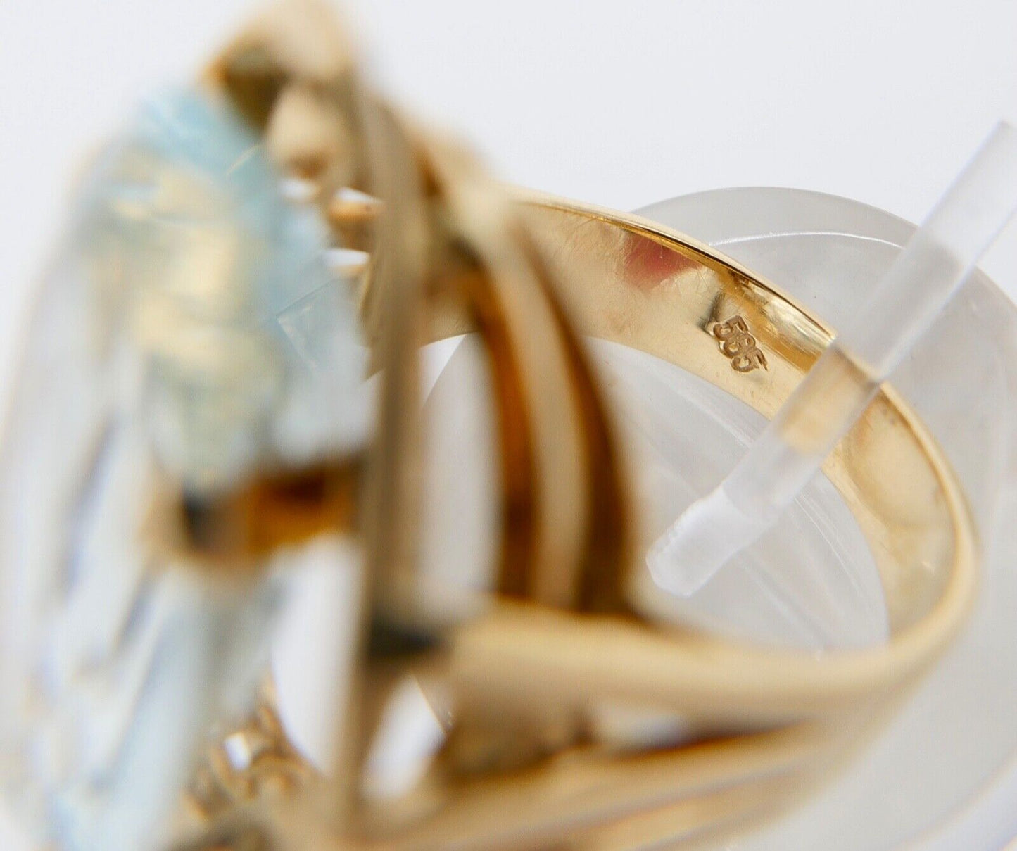 19,2 Ct Gelb Gold Damen Ring Navette Form Gr. 56 - 57 XXL blauer Stein 585 14K - Antikhandel-Stuttgart