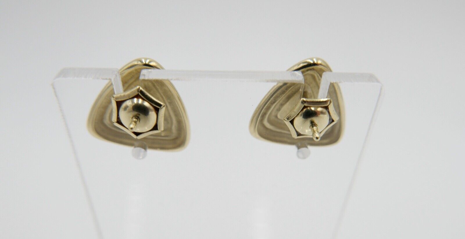 80er Pyramiden / Dreieck Ohrringe Ohrstecker in 585 / 14K Gold mit Brillanten - Antikhandel-Stuttgart