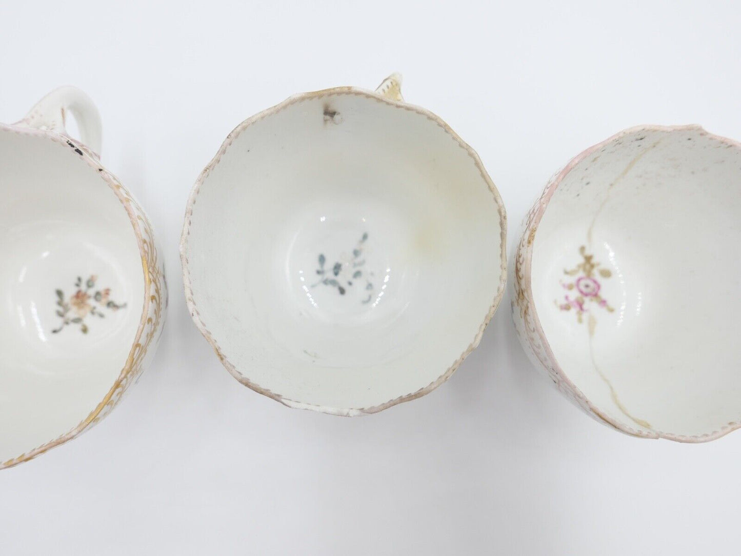 Meissen 3 Teetassen Knaufzeit 1860 1900 Barock Blumen Bukett Muster - Antikhandel-Stuttgart