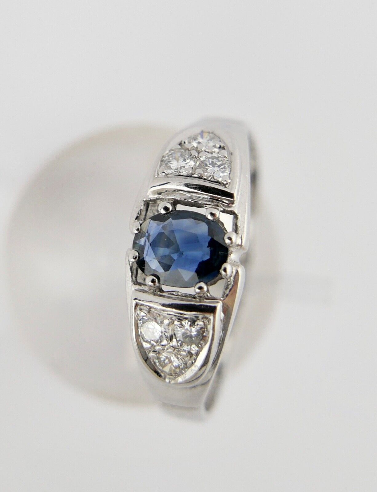 Weißgold Damen Ring synthetisch Saphir & Brillanten Gr. 63 0,14 Ct 585 14K - Antikhandel-Stuttgart