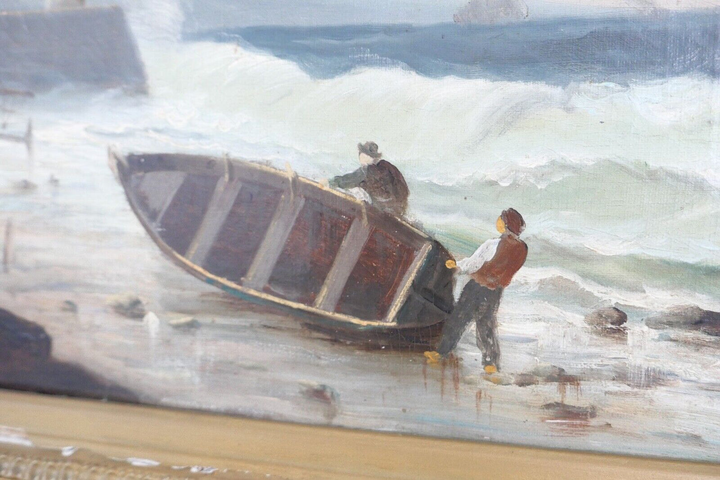 85,5 x 63 cm Gemälde Meer Schiffe Öl auf Leinwand Goldrahmen Prunkrahmen - Antikhandel-Stuttgart