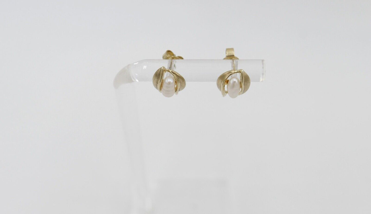 80er Jahre Gelbgold Akoya Perlen Ohrringe Ohrstecker 333 / 8K Perle Ø 6,6 mm - Antikhandel-Stuttgart