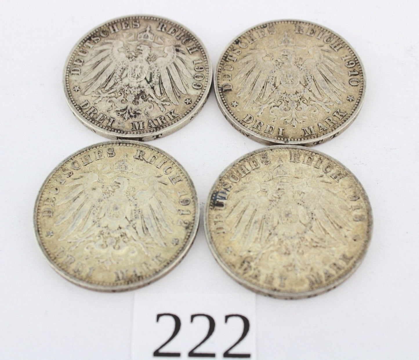 4x 3 Mark " OTTO " König von Bayern 1909 1910 1912 1913 D Jäger J. 47 Silber - Antikhandel-Stuttgart