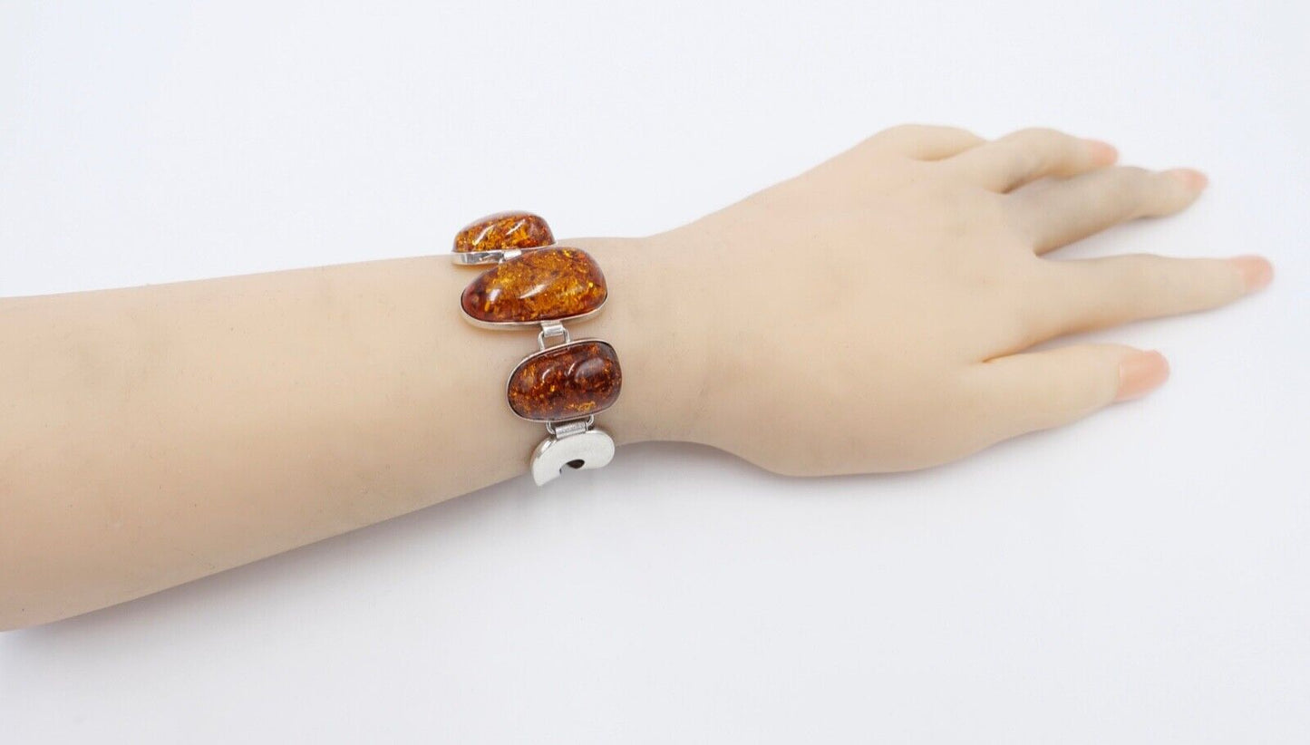 80er Jahre Silber 925 Bernstein Armband Armreif Armspange G Danzig Polen - Antikhandel-Stuttgart
