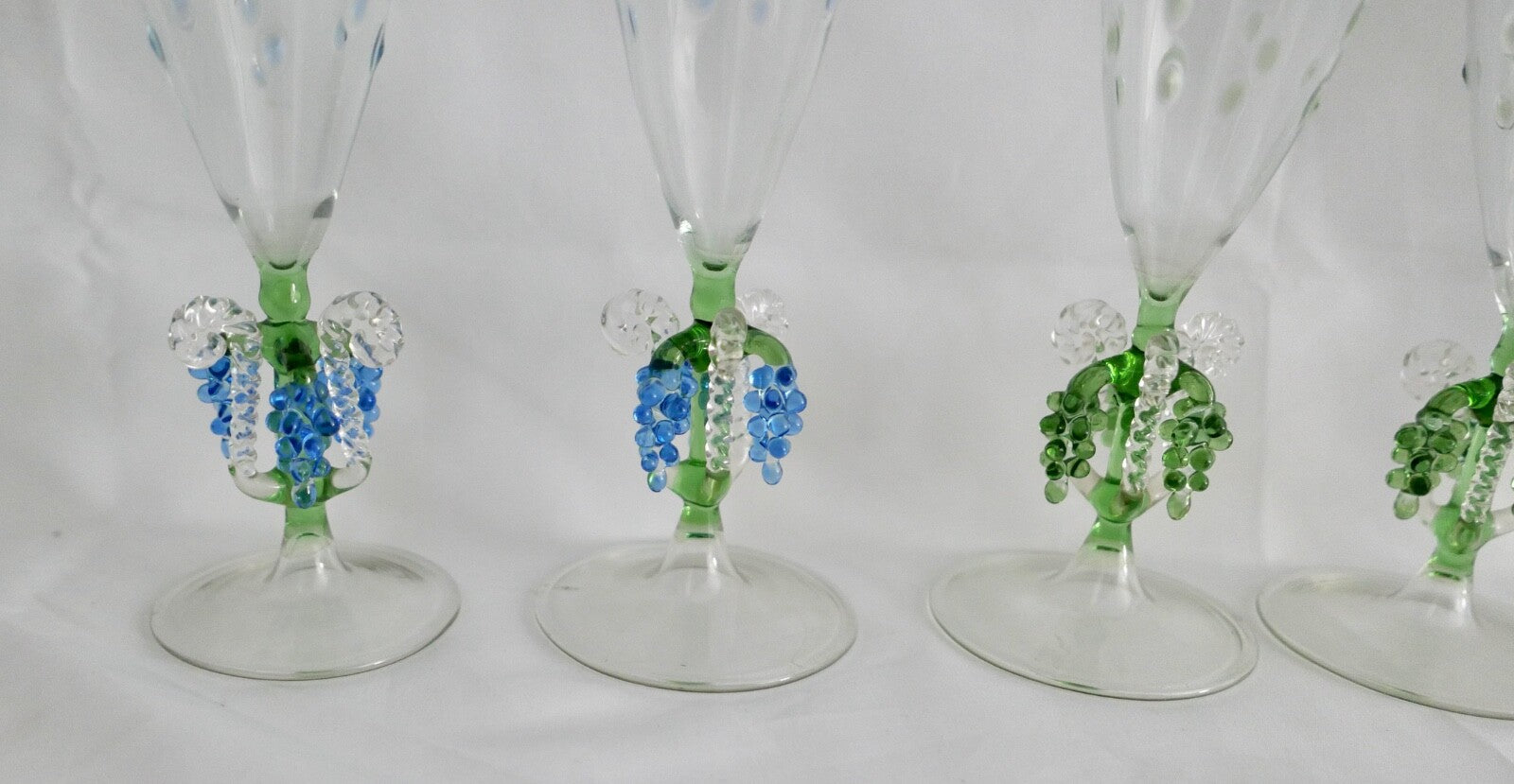6x Lauscha Bimini Sekt Glas Gläser Set Art Deco 17 cm buntes Traubenmotiv