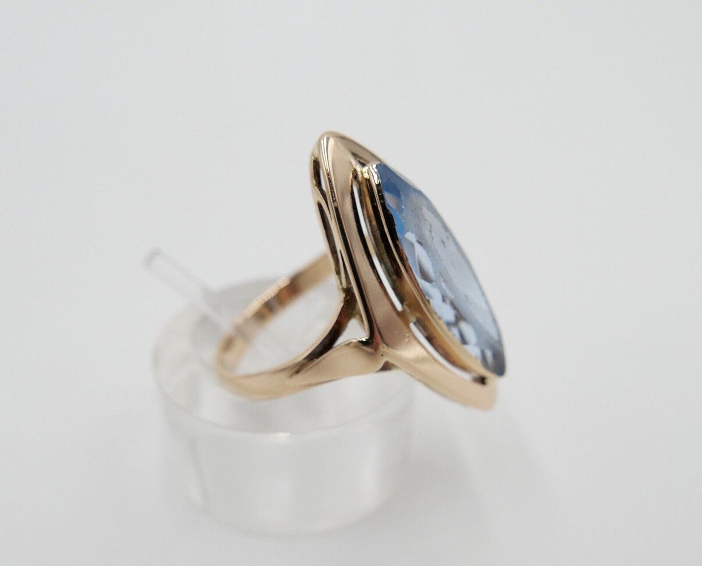 1950er Rotgold Ring Navette Form 14K 585 Gr. 57 Damen mit blauen synth. Spinell - Antikhandel-Stuttgart