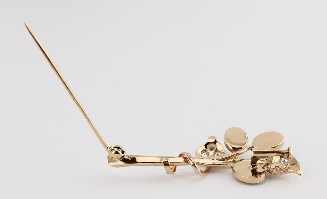 Florale 585 14K Gelbgold Brosche mit Opal und 0,66 Ct Brillanten Ø 50 mm Blume - Antikhandel-Stuttgart