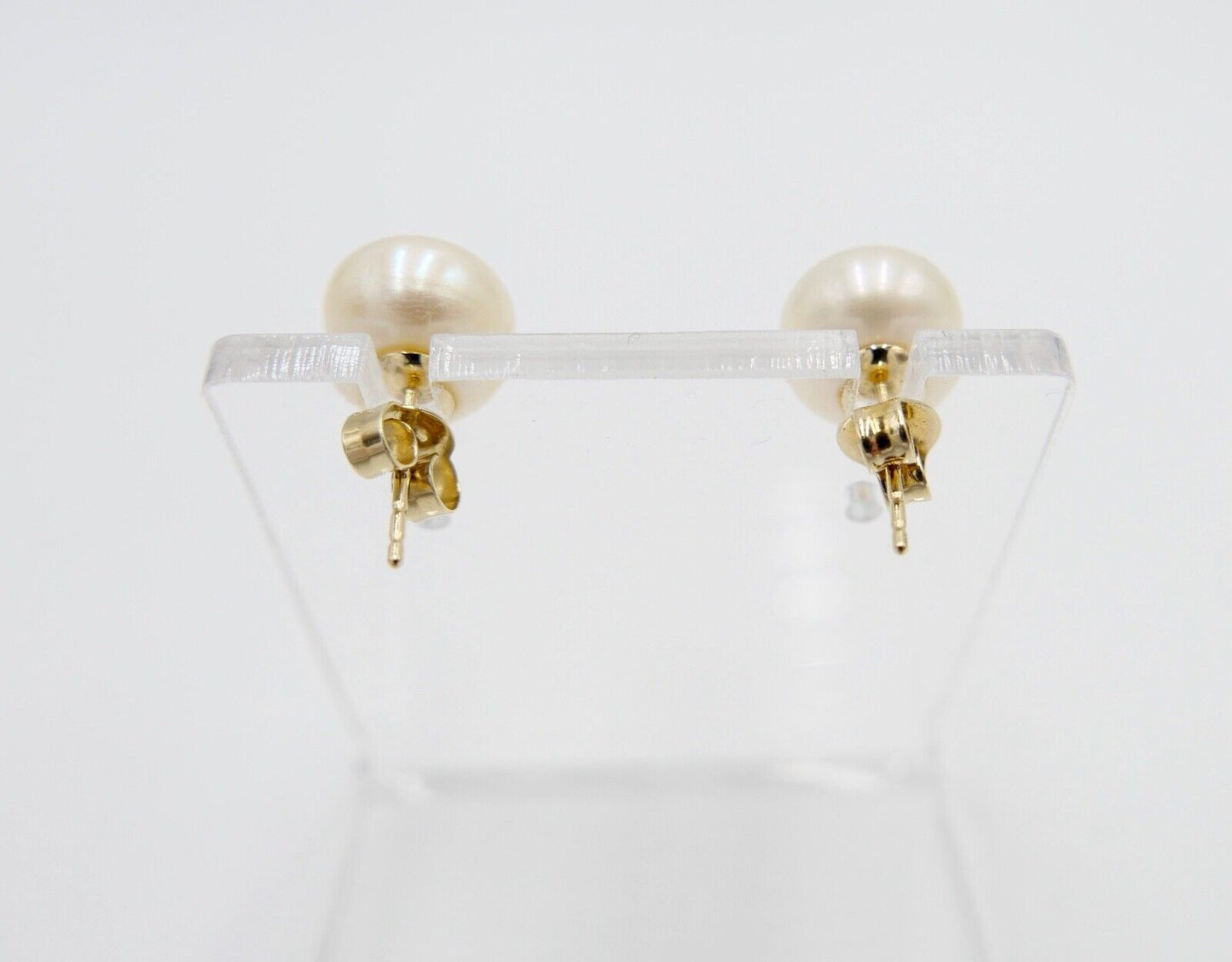 1980er Gelbgold 585 14K Perlen Ohrringe Ohrstecker Ø 9,3mm Butterfly Verschluss - Antikhandel-Stuttgart