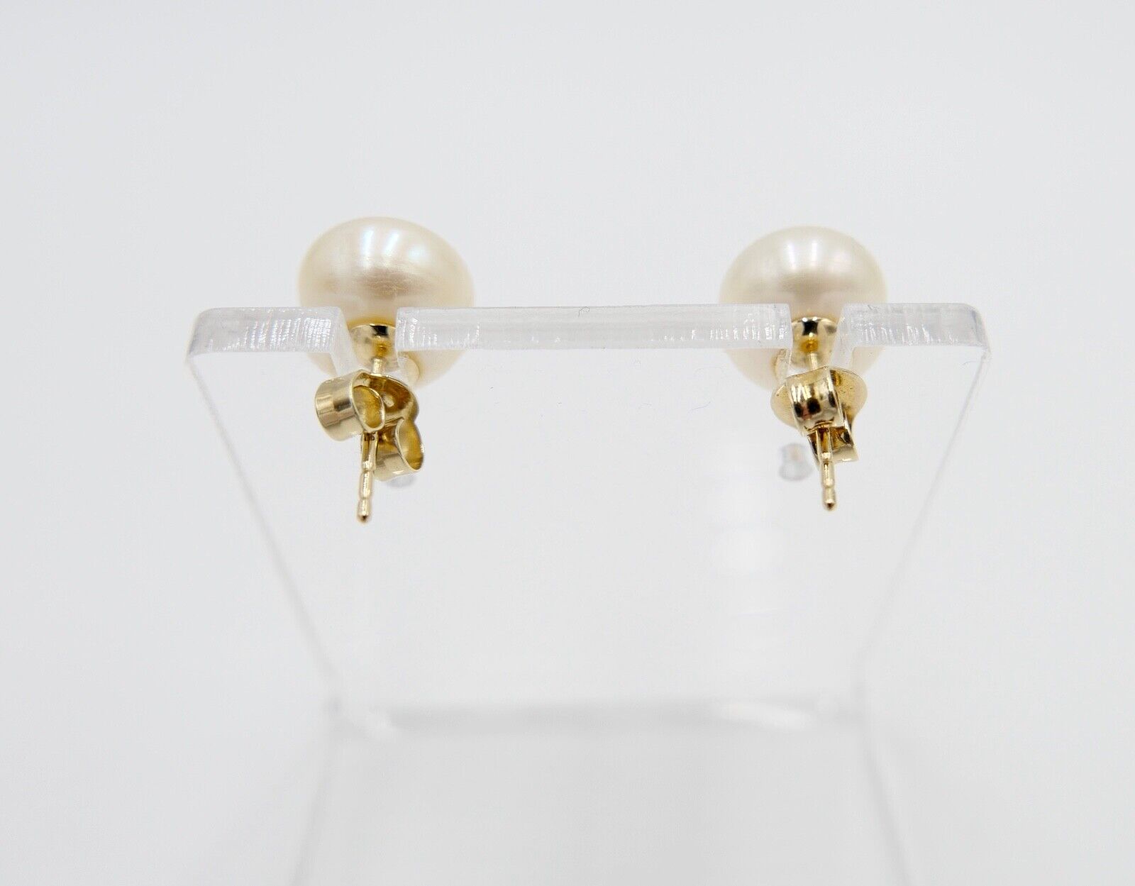 1980er Gelbgold 585 14K Perlen Ohrringe Ohrstecker Ø 9,3mm Butterfly Verschluss - Antikhandel-Stuttgart