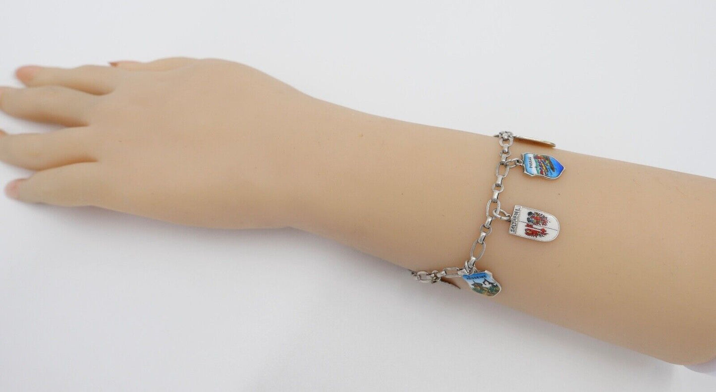 Bettelarmband mit Städte Wappen aus Emaille 800 Silber REU ANTIKO EHJ - Antikhandel-Stuttgart