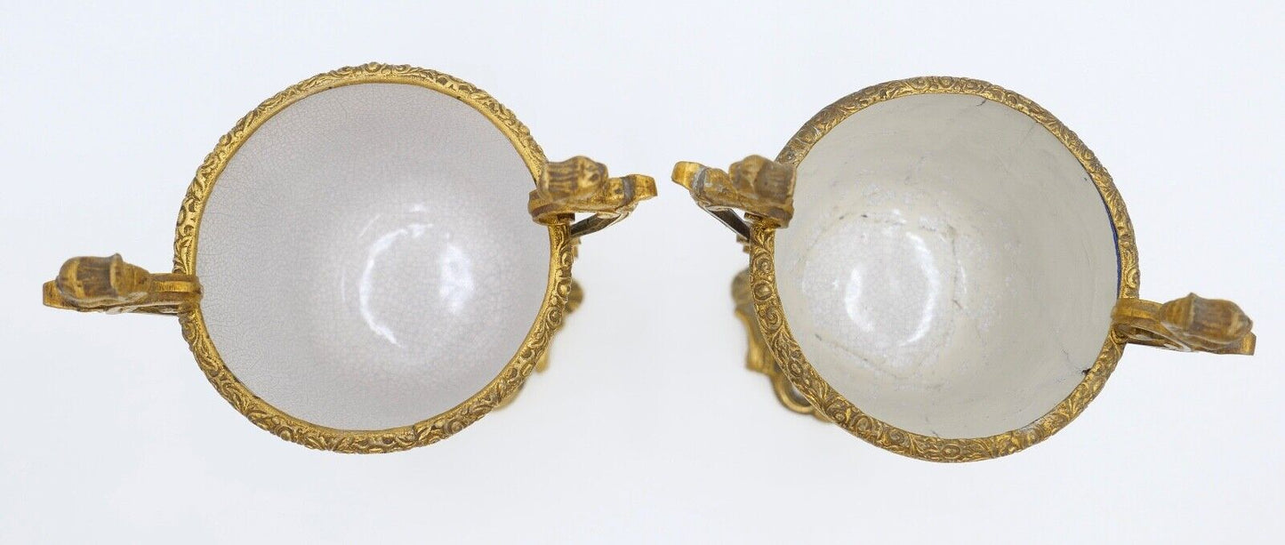 antik Mitte 19. Jhd 2x Kelch Becher Pokal feuervergoldet handbemalt Krakelee - Antikhandel-Stuttgart